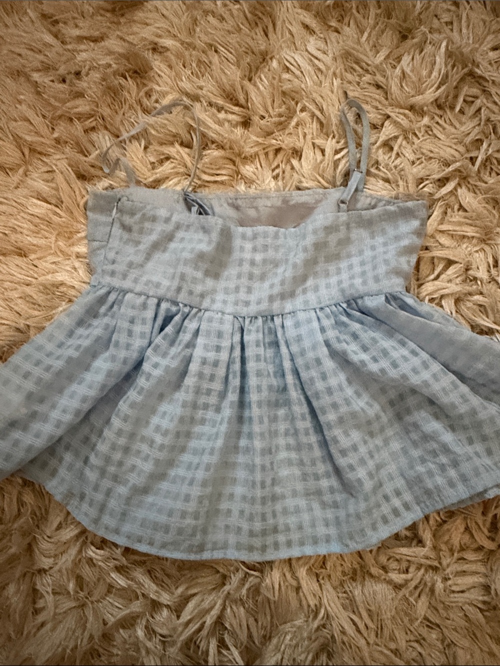 NWOT Beginning Boutique Light Blue Gingham Peplum Cami Top - Picture 5 of 5